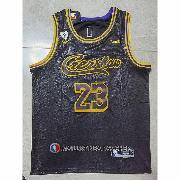 Maillot Los Angeles Lakers LeBron James NO 23 Crenshaw Black Mamba Noir